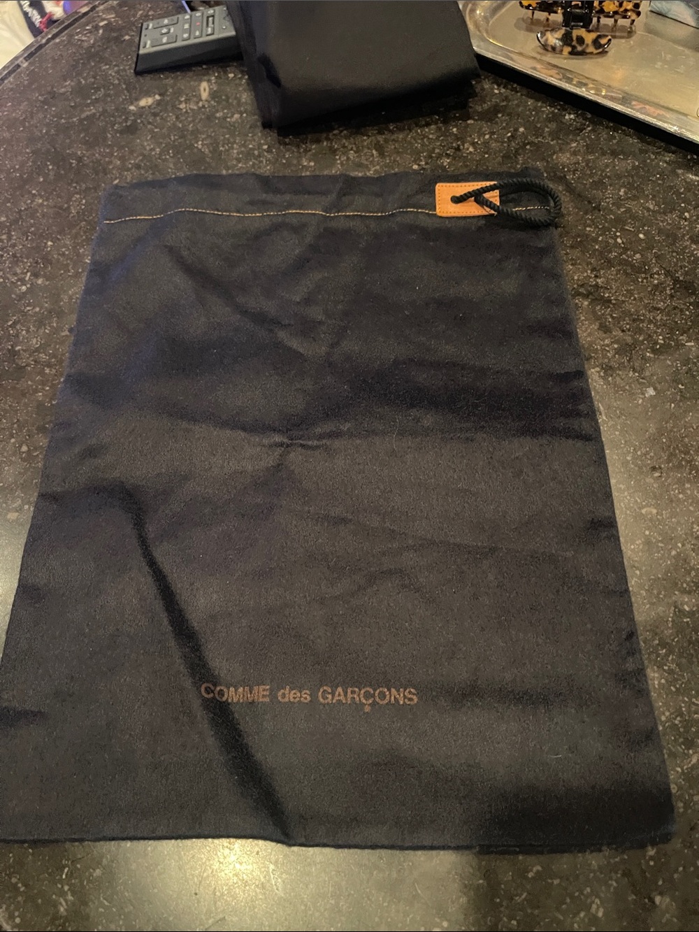 Comme des Garcons Black Drawstring Dust Bag with Tan Accent